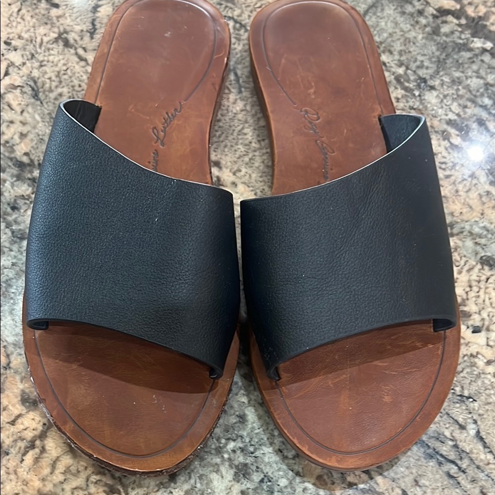 Black Leather Slide Sandals